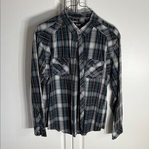 Helix Men's Navy and White Checkered Shirt